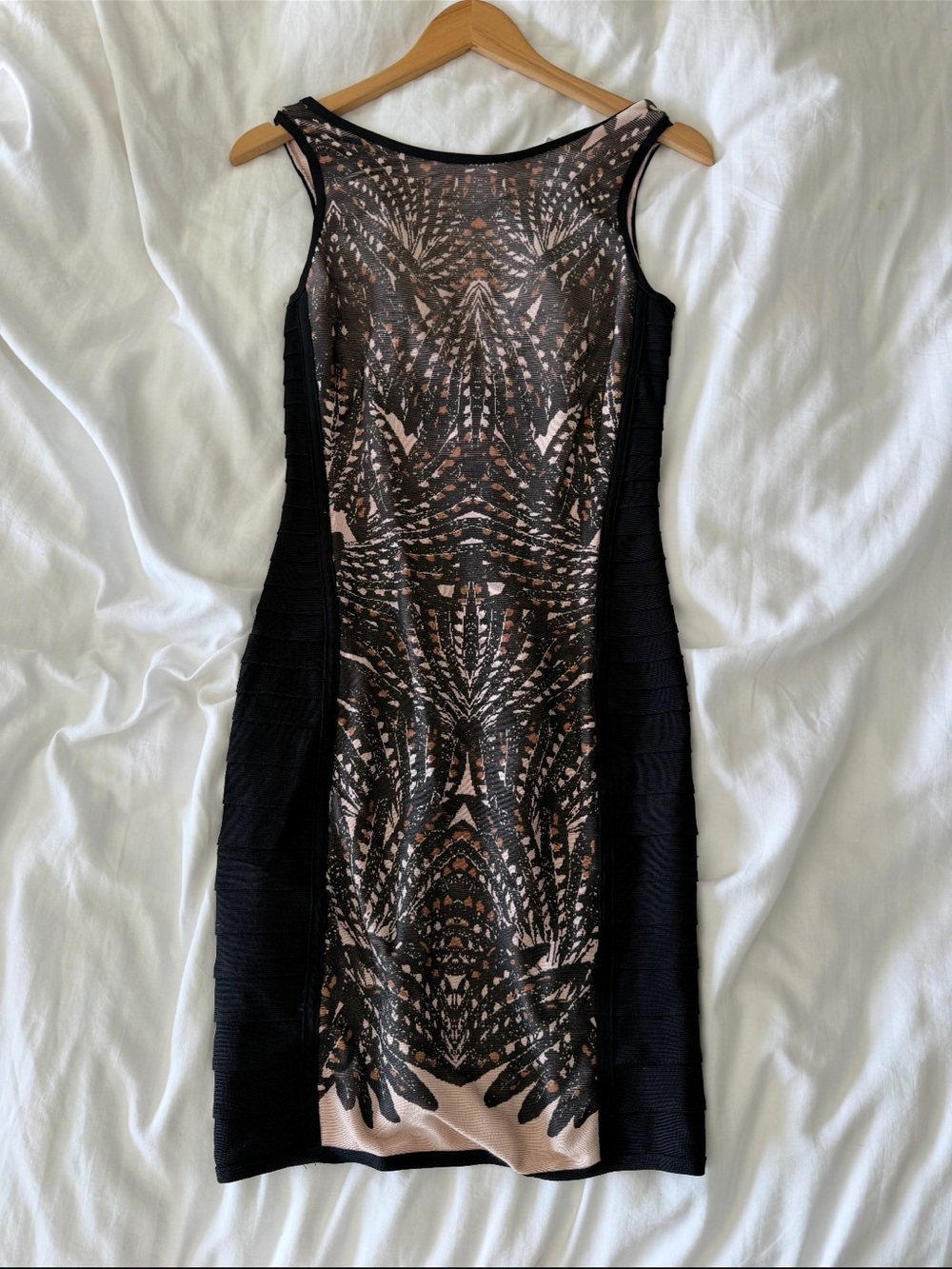 Herve Leger Bandage dress Sleeveless Black & Blush Patterned Bodycon Dress